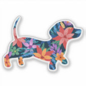 Floral teckel hond sticker (Voorkant)