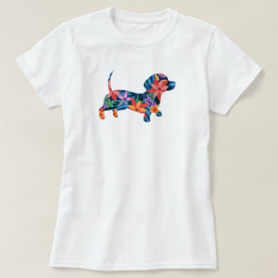 Floral teckel hond t-shirt