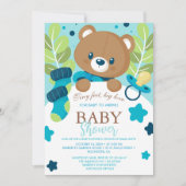  Floral Teddy Bear Baby Shower Invitation Neutral  (Devant)