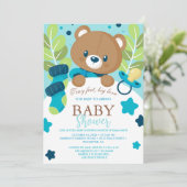  Floral Teddy Bear Baby Shower Invitation Neutral  (Debout devant)