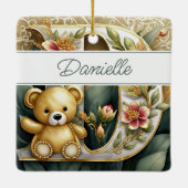 FLoral Teddy Bear letter D gepersonaliseerd Keramisch Ornament (Achterkant)
