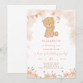 Floral Teddy Invitation d'anniversaire (Devant / Derrière)