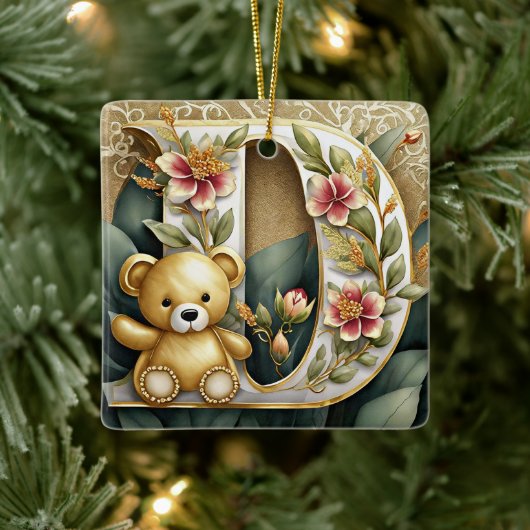 FLoral teddybeer letter D Keramisch Ornament (Boom)