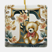 FLoral teddybeer letter T Keramisch Ornament (Voorkant)