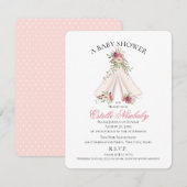 Floral Tee Pee Pink Boho Baby shower Invitation (Devant / Derrière)