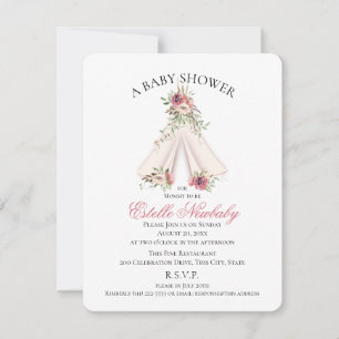 Floral Tee Pee Pink Boho Baby shower Invitation