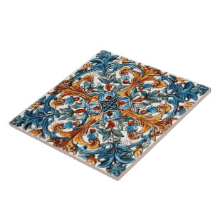 Floral Tegel Design in blauw en goud Tegeltje