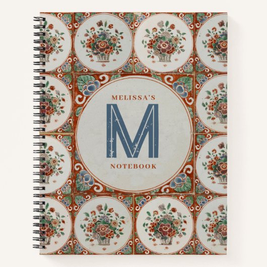 Floral Terracotta Tile Monogram Journal Notitieboek (Voorkant)