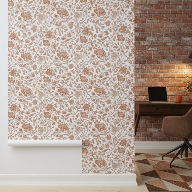Floral Terracotta Toile Pattern Behang (Add a touch of rustic charm to your home with this Floral Terracotta Toile Pattern Wallpaper! )