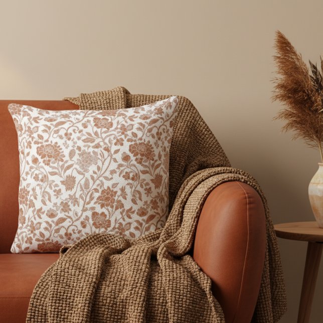 Floral Terracotta Toile Pattern Kussen ( Add a touch of rustic charm to your home with this Floral Terracotta Toile Pattern Throw Pillow! )