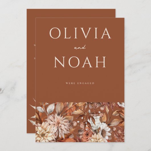 Floral Terracotta We zijn verloofd Aankondiging Ka (Voorkant / Achterkant)