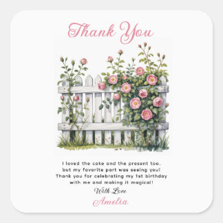 Floral Thank You Card for First Birthday Vierkante Sticker