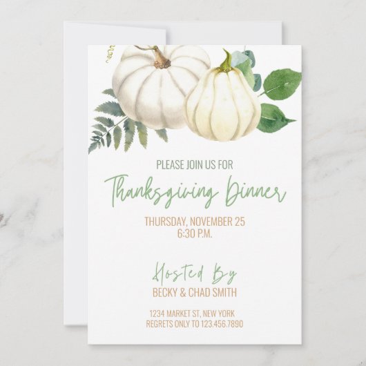 Floral Thanksgiving Diner Invitation Citrouilles (Devant)