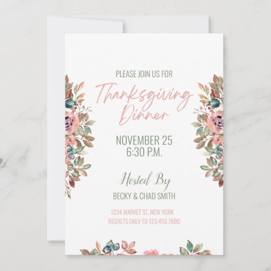 Floral Thanksgiving Diner Invitation Pastel (Devant)