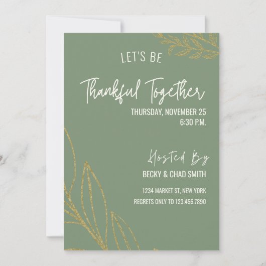 Floral Thanksgiving Diner Invitation Vert (Devant)