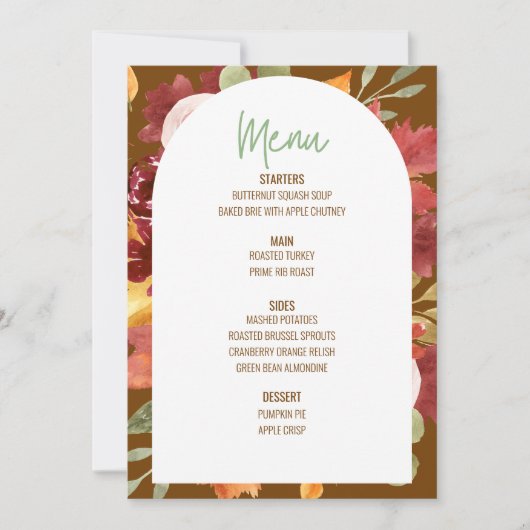 Floral Thanksgiving Diner Menu Bruiloft Menu Kaart (Voorkant)