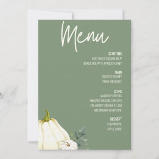 Floral Thanksgiving Diner Menu Sage Groen Kaart