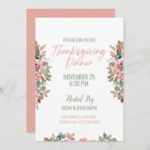 Floral Thanksgiving Dinner Invitation Pastel Kaart (Voorkant / Achterkant)