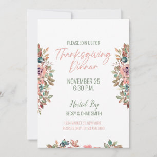 Floral Thanksgiving Dinner Invitation Pastel Kaart