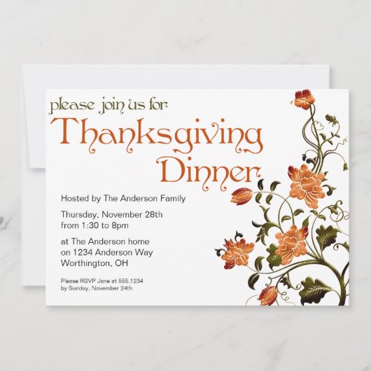 Floral Thanksgiving Dinner Party Invitation 27 Kaart (Voorkant)