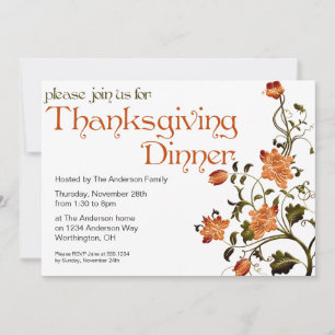 Floral Thanksgiving Dinner Party Invitation 27 Kaart