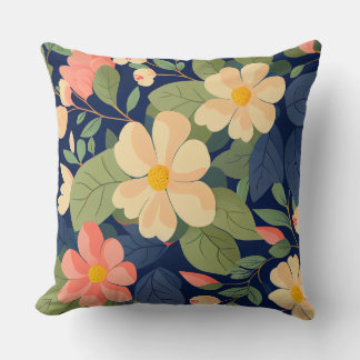 Floral Throw Pillow Navy Peach Pink Botanical Gard Kussen