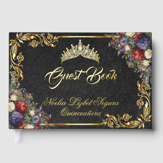 Floral, Tiara & Gold Leaves - Black (Recto)