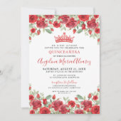 Floral Tiara Red Quinceanera Invitation (Devant)
