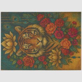 Floral Tiger Portrait – Botanical Animal Decoupage Tissuepapier