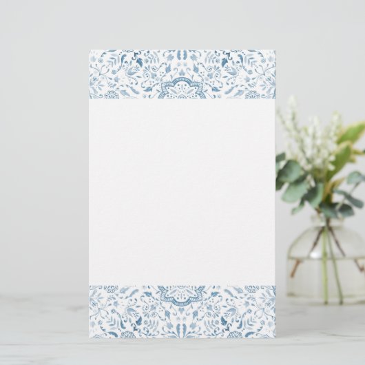 Floral Tile Pattern Blue Briefpapier (Staand voorkant)