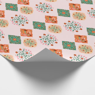 Floral Tile Wrapping Paper | Folk Garden Pattern G Cadeaupapier