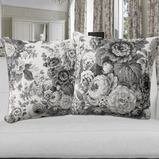  Floral Toile met zwarte en witte tinten Kussen