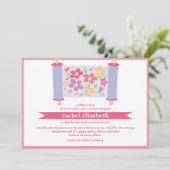 Floral Torah Bat Mitzvah Kaart (Staand voorkant)