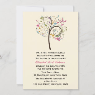 Floral Tree, Invitation Bat mitzvah
