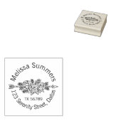 Floral Tribal Arrow, Roos Flowers Round Address Rubberstempel (Gestempeld)