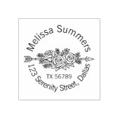 Floral Tribal Arrow, Roos Flowers Round Address Rubberstempel (Afrduk)