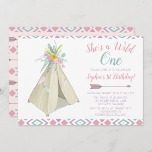 Floral Tribal Teepee Wild Un 1er Invitation d'anni