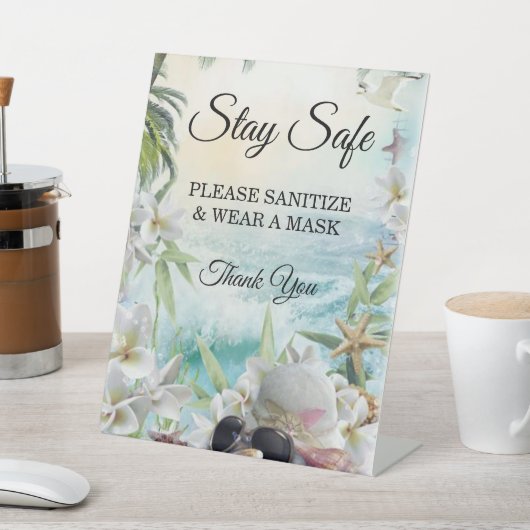 Floral Tropical Beach Bruiloft Veiligheid Reclamebord Met Voetstuk (Insitu)