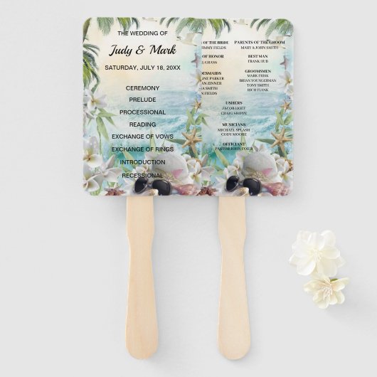 Floral Tropical Beach Trouwprogramma Fans Handwaaier (Voorkant en achterkant)