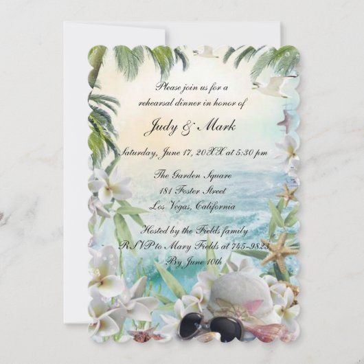 Floral Tropical Beach Wedding Rehearsal Dinner Kaart (Voorkant)
