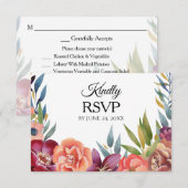 Floral Tropical Bourgogne & Blush RSVP 3 Carte de  (Devant / Derrière)
