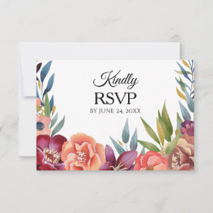 Floral Tropical Bourgogne & Blush RSVP 3 Carte de