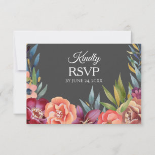 Floral Tropical Bourgondië RSVP 3 Meal Kaart- Grij Kaartje