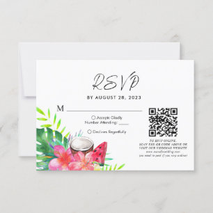 Floral Tropical Hawaiian QR Code Bruiloft RSVP Kaartje