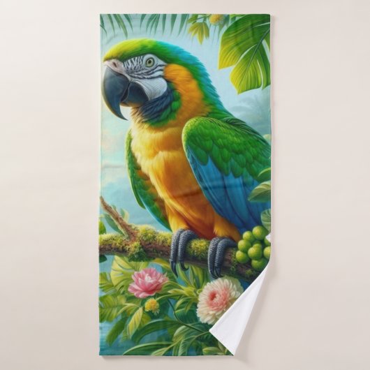 Floral tropical macaw vert (Serviette de bain)