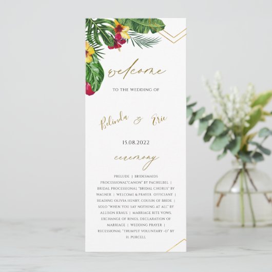 Floral Tropical Mariage Flat Programme (Debout devant)
