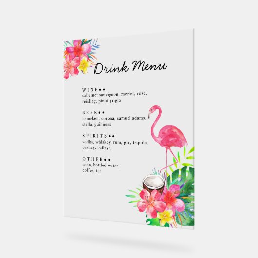 Floral Tropical Paradise Flamingo Drinks Menu (Angle)