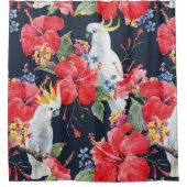 Floral Tropical Pattern Red Hibiscus Cockatau Douchegordijn (Voorkant)