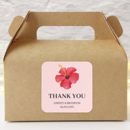 Floral Tropical Pink Flower Wedding Thank You Vierkante Sticker