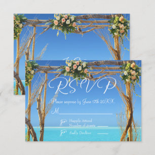 Floral Tropical Summer Beach Wedding RSVP Card Kaart